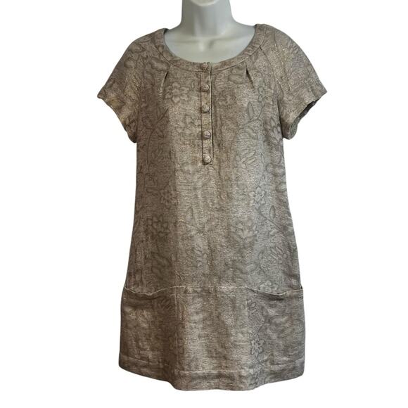 Mint by Jodi Arnold | Linen Blend Beige Metallic Floral Mini Shift Dress | Small - Picture 5 of 9